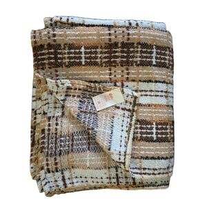 Vintage Canadian Plaid Throw Blanket 70s Retro Warm Brown Check – 58” x 51”
